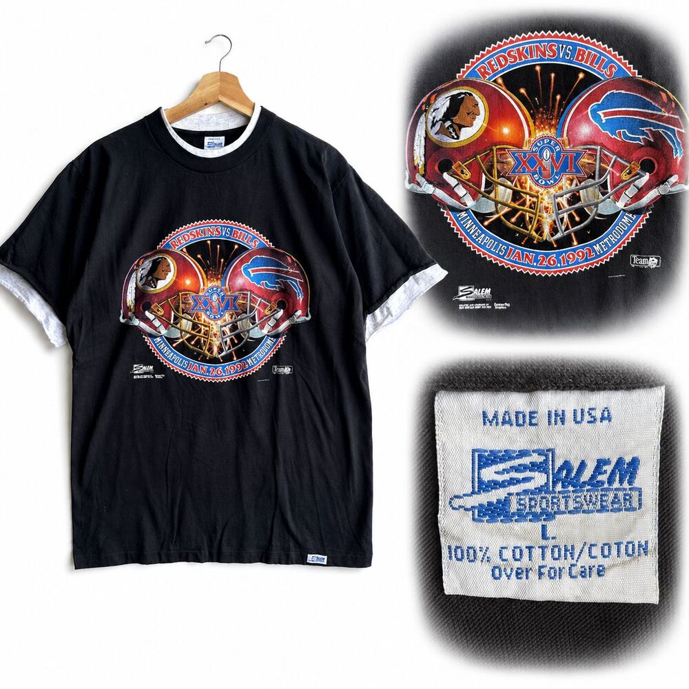 New VTG Salem Sportswear Redskins Vs Bills Super Bowl XXVI 1992 T-Shirt Large